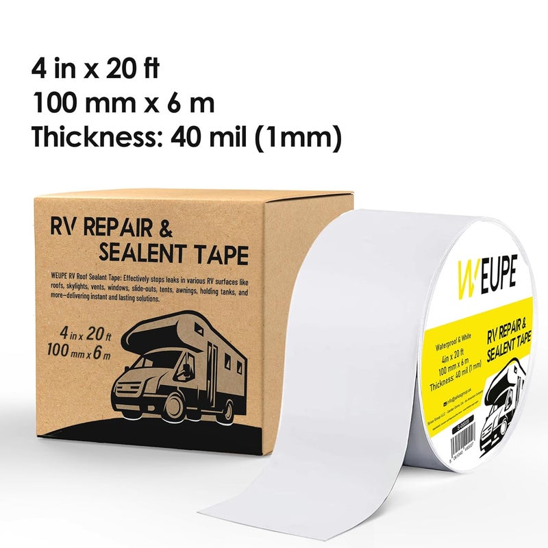 WEUPE RV Sealant Tape, White, 4 Inch x 20 Feet, Roof Patch Repair Tape, Roofing Tape for RV, Waterproof Leak Tape for RV puncture, Boat Sealing, Awning, Canopy, Tents, Camper, Greenhouse and Tarpaulin - Image 5